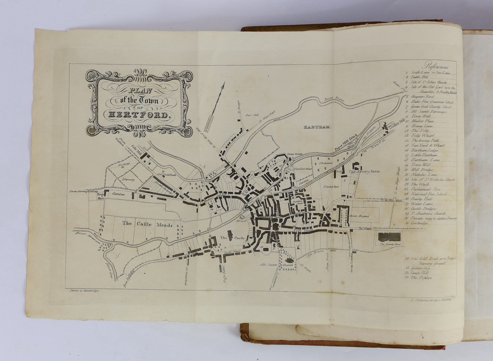 HERTFORDSHIRE: Turnor, Lewis - History of the Ancient Town and Borough of Hertford. engraved dedication, folded plan, 6 plates, text engravings, half title; old cloth (rebacked), uncut, 4to. Hertford: printed and publish